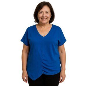 Oh My Gauze! Small/Medium Royal Blue Ruched Detail Short Sleeve Top